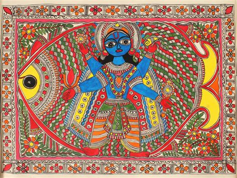 Matsya Avatara The First Incarnation Of Lord Vishnu Madhubani