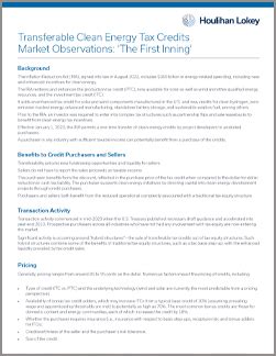 Transferable Clean Energy Tax Credits Market Observations