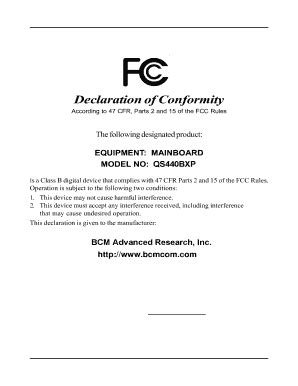 Fillable Online Declaration Of Conformity Bcm Advanced Research Fax