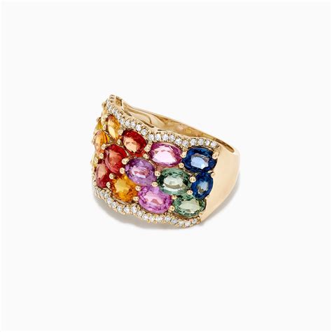 Effy Watercolors 14k Yellow Gold Multi Sapphire And Diamond Ring 6 23 T