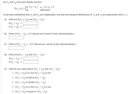 Solved Let Y1 And Y2 Have Joint Density Function Elsewhere