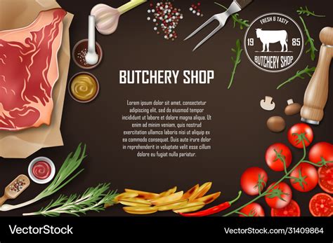 Meat Banner For Restaurant Or Butcher Shop Fresh Vector Image