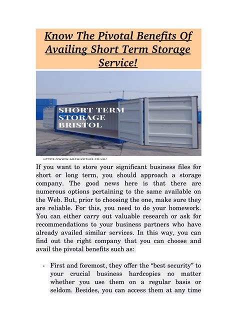 Ppt Know The Pivotal Benefits Of Availing Short Term Storage Service