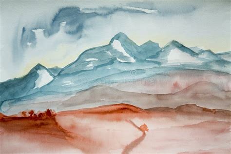 Aquarell Malerei Von Berglandschaft Stockfoto Bild Von Gr N Kunst