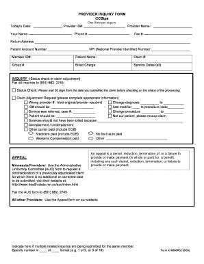 Fillable Online Provider Inquiry Form Ccstpa Appeal Fax Email Print