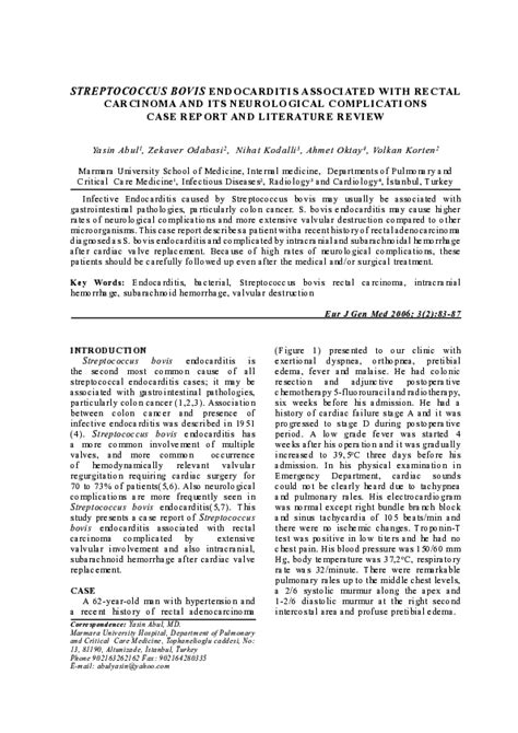 (PDF) Streptococcus Bovis Endocarditis Associated with Rectal Carcinoma ...