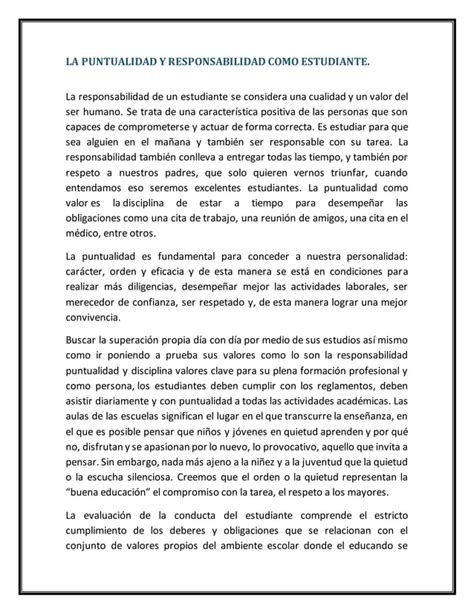 La Puntualidad Y Responsabilidad Como Estudiante PDF