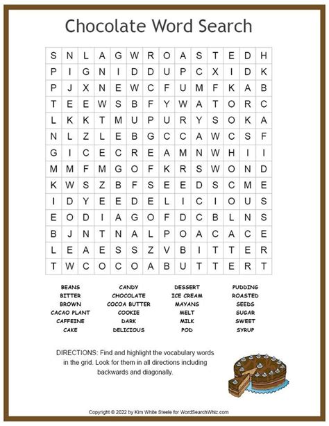 Chocolate Word Search Puzzle Word Find Writing A Book Printable