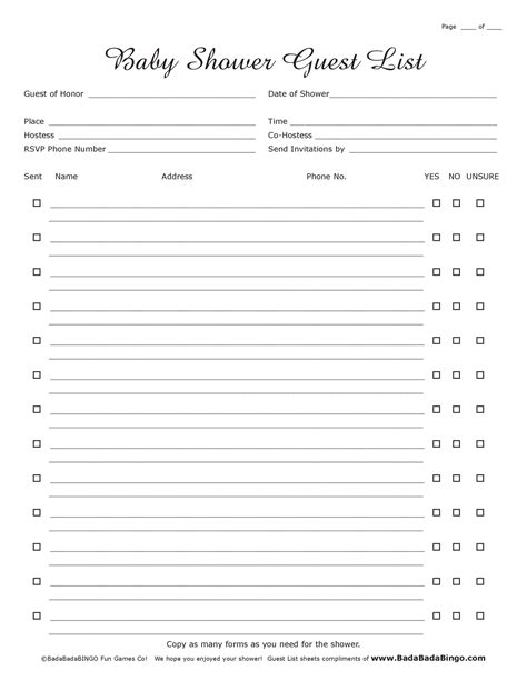 Party Guest List Template