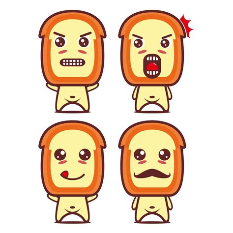 Set Collection Of Cute Bread Mascot Design Character Isolated On A