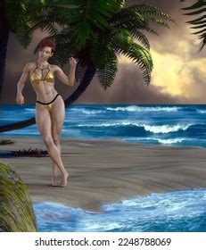 Bikini Girl Beach Palm Tree Images Stock Photos Vectors Shutterstock