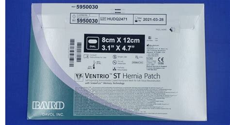 New Bard 5950030 Davol Ventrio St Mesh Hernia Patch Oval 80 X 120cm