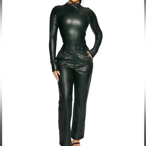 Naked Wardrobe Pants Jumpsuits Naked Wardrobe The Crocodile Top And Wideleg Pantsgreen
