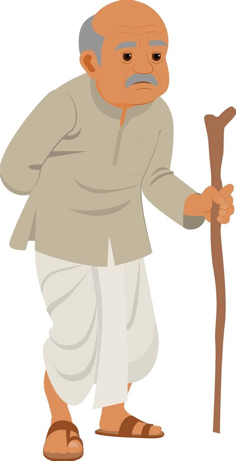 Indian Old Man Grandfather Is Holding A Walking Stick In Hand In 2024