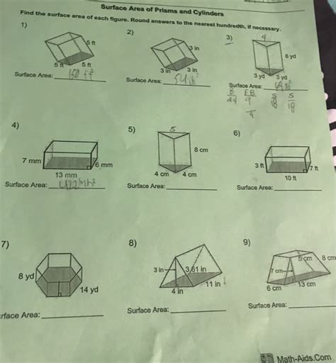 Solved Surface Area Of Prisms And Cylinders Find The Surface