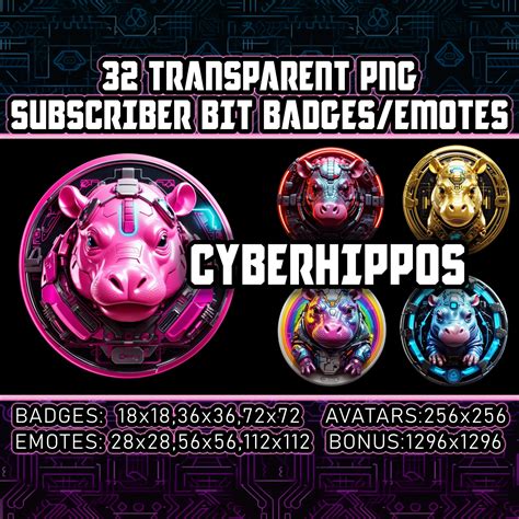 Cyberpunk Hippos Twitch Sub And Bit Badges For Streamers Vtubers