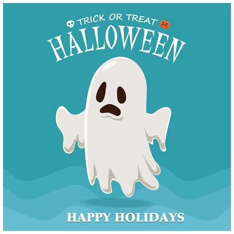 Premium Vector | Vintage halloween poster design with vector ghost character