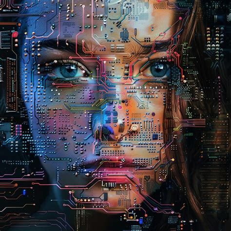 Cyberpunk Portrait A Beautiful Woman Made Of Circuitry Premium Ai