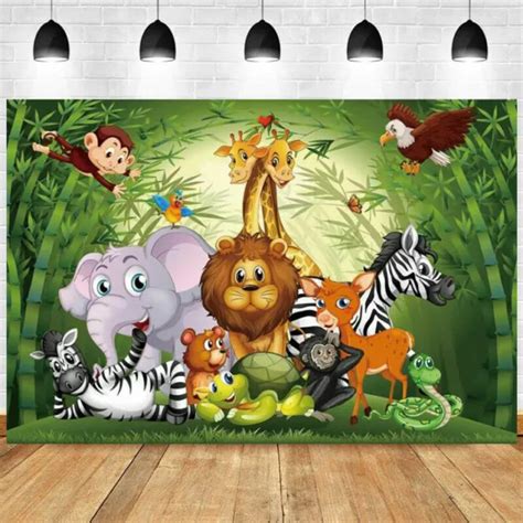 Animal Jungle Safari Backdrop Kids Happy Birthday Party Photo