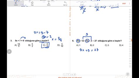 S N F E Tl K Ve Denklemler Meb Kazanim Test Z M Youtube