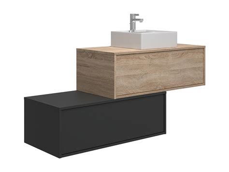 Mueble De Baño Flotante Tonos Naturales Claros Y Gris Antracita 2