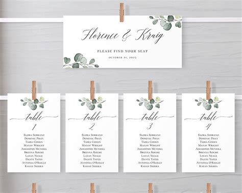 Greenery Seating Chart Cards Seating Chart Card Editable Etsy Canada