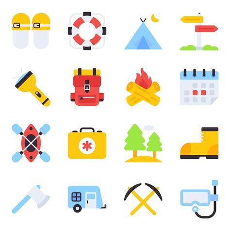 Premium Vector Pack Of Camping Flat Icons