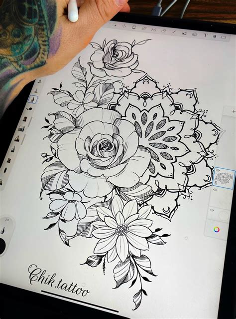 Feminine And Floral Design For Chik Tattoo Tattoo Instant Download Of Stencil Tattoo Design