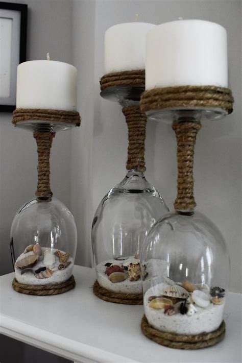 Seashell And Sand Wine Glass Candle Holders Set Of 3 Wine Etsy Wine Glass Candle Holder