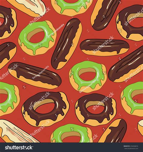 Violet Background Donuts Eclairs Stock Vector Royalty Free 254266816