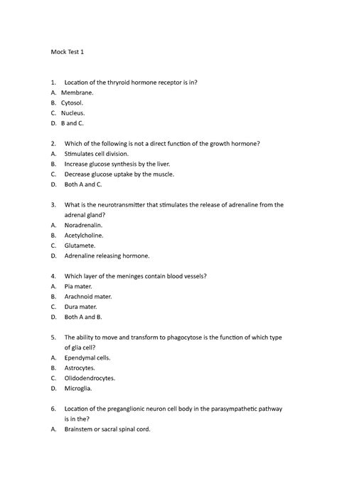 HUBS191 Practice Test 1 Mock Test 1 Location Of The Thryroid Hormone