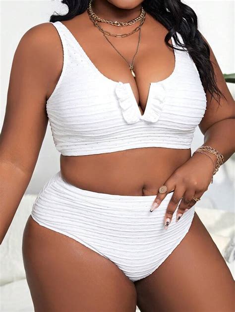 Plus Ruffle Trim Bikini Swimsuit Shein Usa