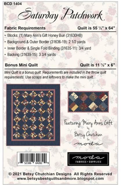 Saturday Patchwork Quilt Pattern By Betsy Chutchian