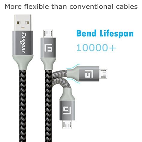 Micro Usb Cable Fasgear 2 Pack 10ft3m Extra Long Micro Usb To Usb 20 Nylon Braided Fast