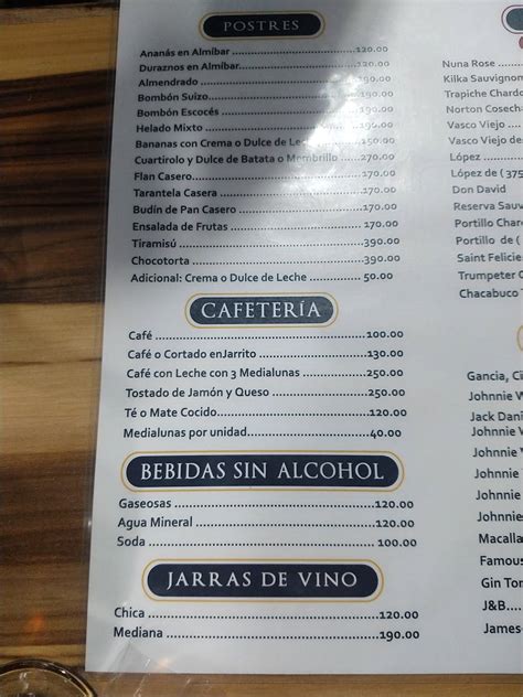 Carta Del Restaurante El Bodeg N Del Villa Luro Buenos Aires