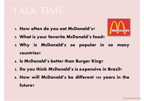 Mcdonald S Discussion Starters Spea English Esl Powerpoints