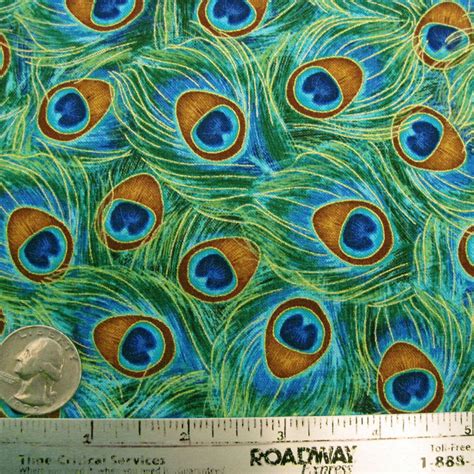 Peacock Fabric Yds Peacock Feather Plume Fabric Quilt Fabric Turquoise Jade Peacock