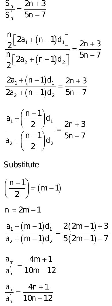 The Ratio Of The Sum Of N Terms Of Two Arithmetic Progressions Is