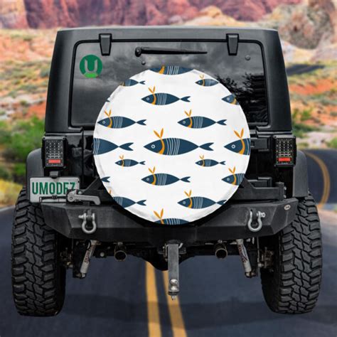 Cute Blue And Yellow Fishes On White Background Design Spare Tire Cover