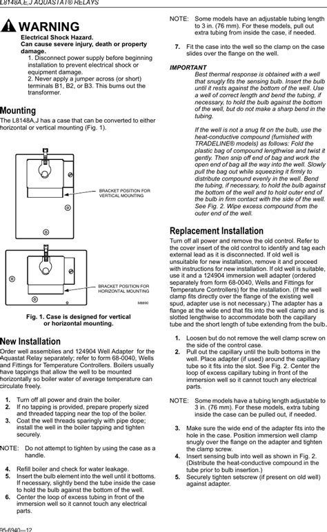 Honeywell Aquastat L8148a Instruction Manual 95 6940 L8148a E J Relays