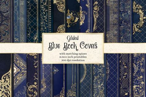 Gilded Blue Book Covers Printable Decorative Gilded Book Etsy Book