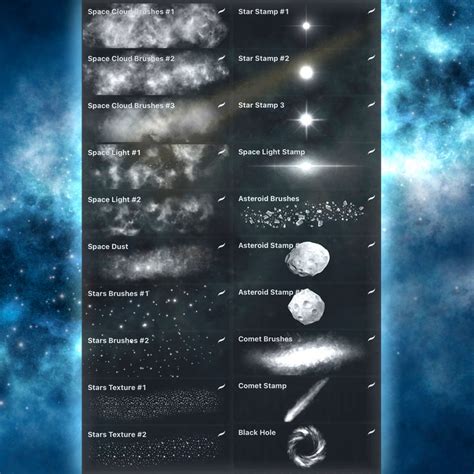 Galaxy Brushpack Space Brushes Stars Brushes Meteorite Etsy Star