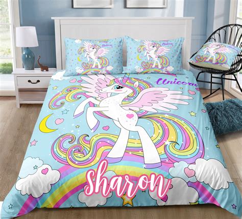 Personalized Custom Rainbow Wings Unicorn Bedding Set Unilovers