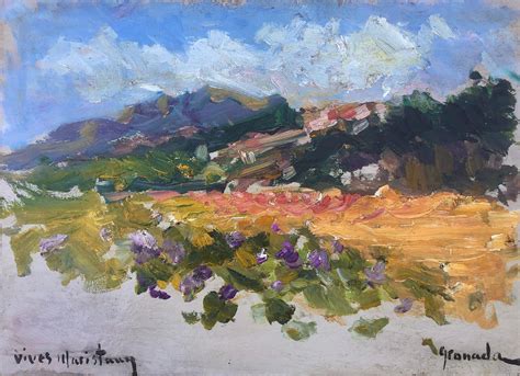 Joan Vives Maristany - Spanish coastal landscape oil on cardboard painting impressionist ...