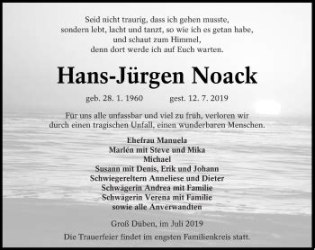 Traueranzeigen von Hans Jürgen Noack lr online trauer de