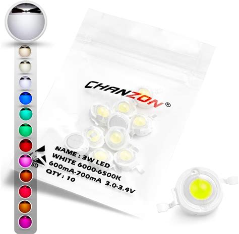 CHANZON 10 Pcs High Power Led Chip 3W White 6000K 6500K 600mA