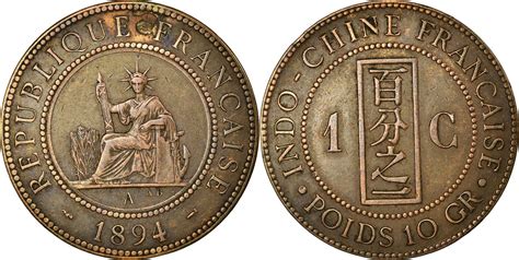 FRENCH INDO CHINA Cent 1894 A Coin Paris Bronze KM 1 EF 40 45 MA