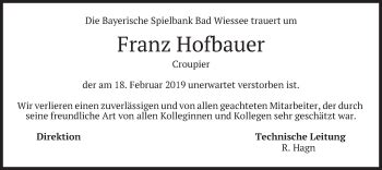 Traueranzeigen Von Franz Hofbauer Trauer Merkur De