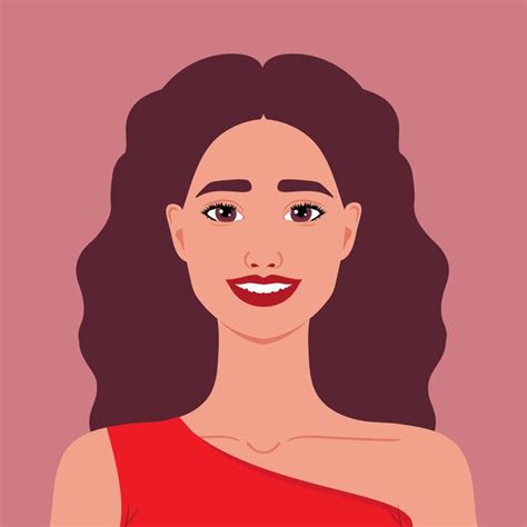 Hermosa Mujer Sonriente En Vestido Rojo Retrato O Un Avatar Vector