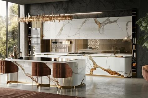 Premium Photo Contemporary White Kitchen With Gold Accents